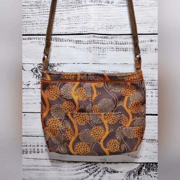 Handmade Gray and Orange Vintage Fabric Satchel‎ Crossbody Handbag 70's - Picture 6 of 7